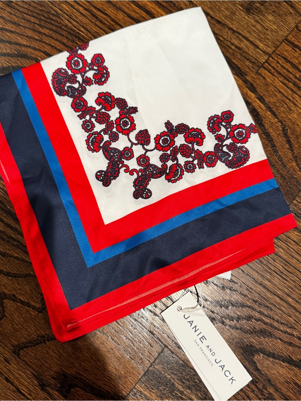 Janie and Jack Red, Navy & Blue Floral Border Silk Scarf